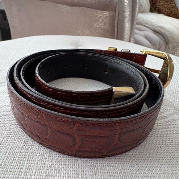 Gianni Versace Men’s Croc Embossed Belt Brown 110/44 Gold & Silver Buckle Italy - Picture 2 of 3